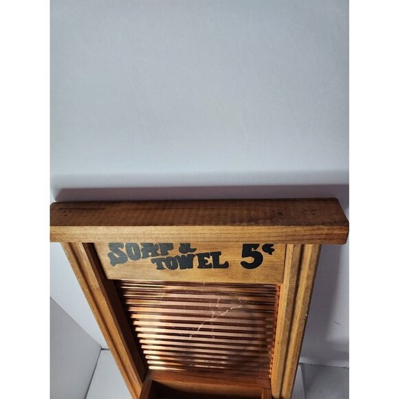 VINTAGE Wood Copper Washboard Soap Towel Wall Bathroom Planter Organizer Rustic - Picture 5 of 10